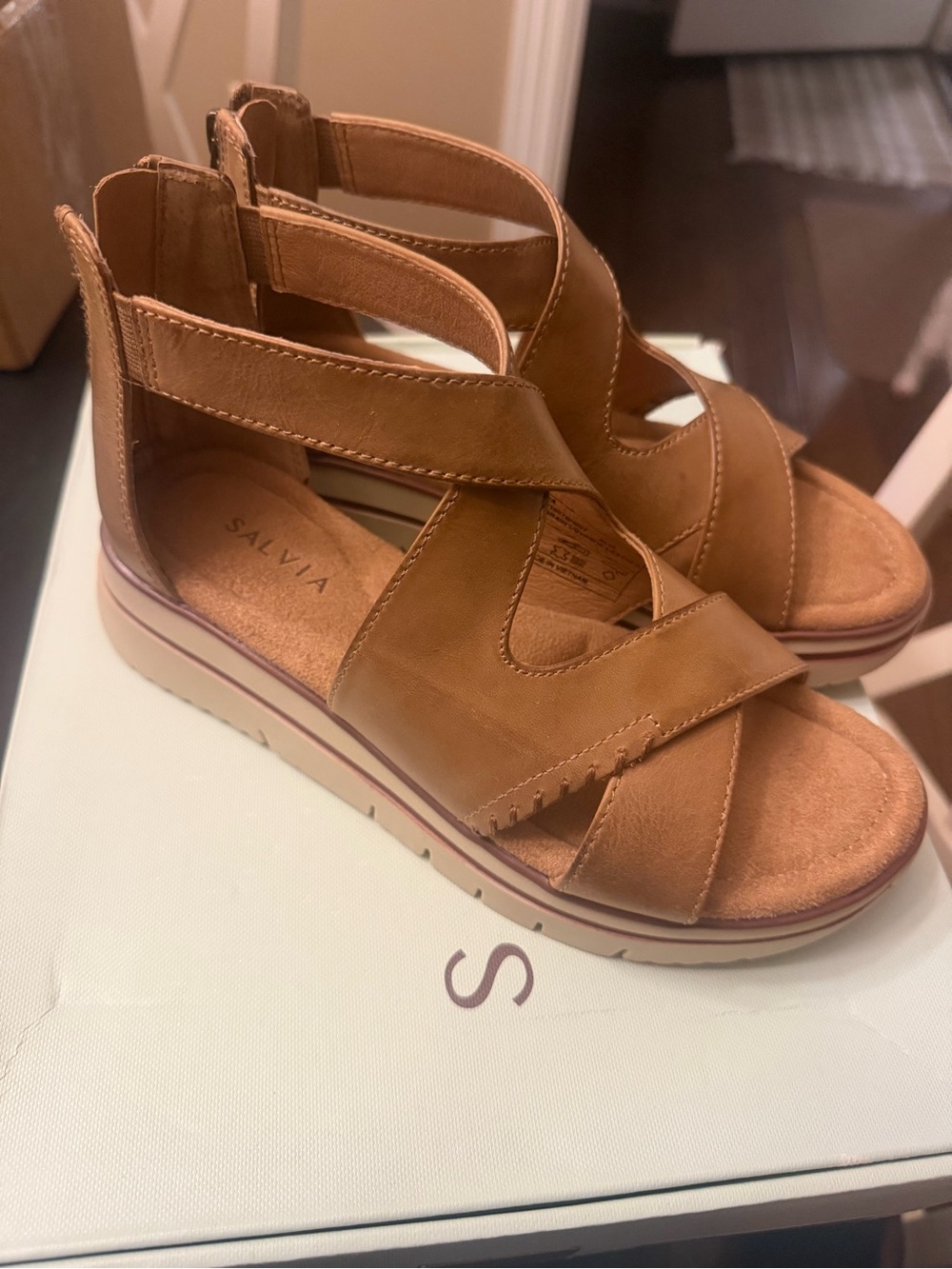 Salvia Tan Platform Crisscross Sandals